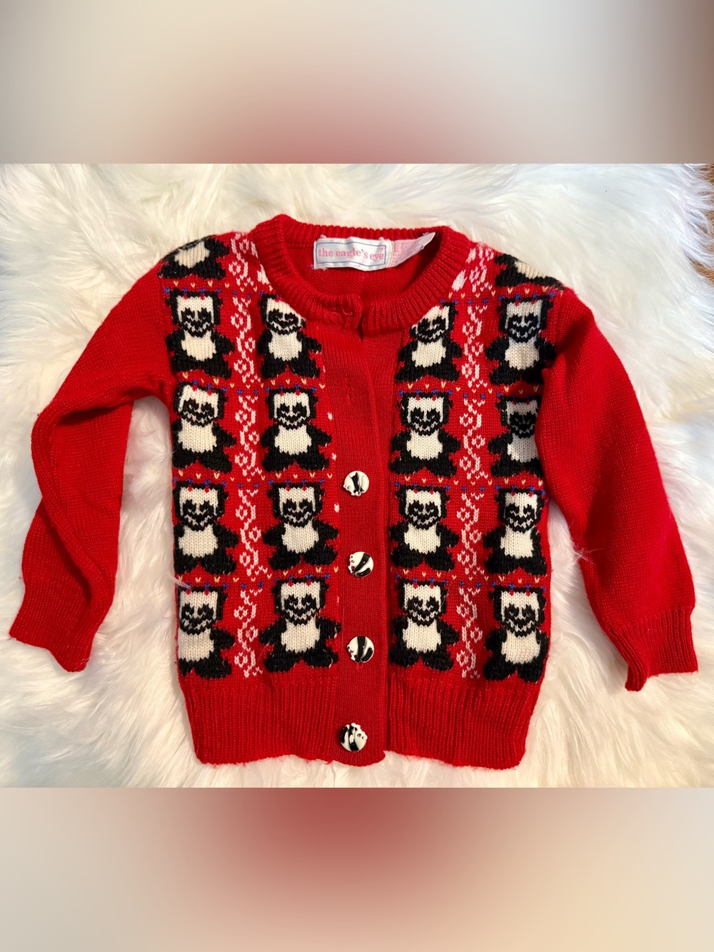 Vintage! The Eagle's Eye Red Panda Knit Cardigan Size 3T